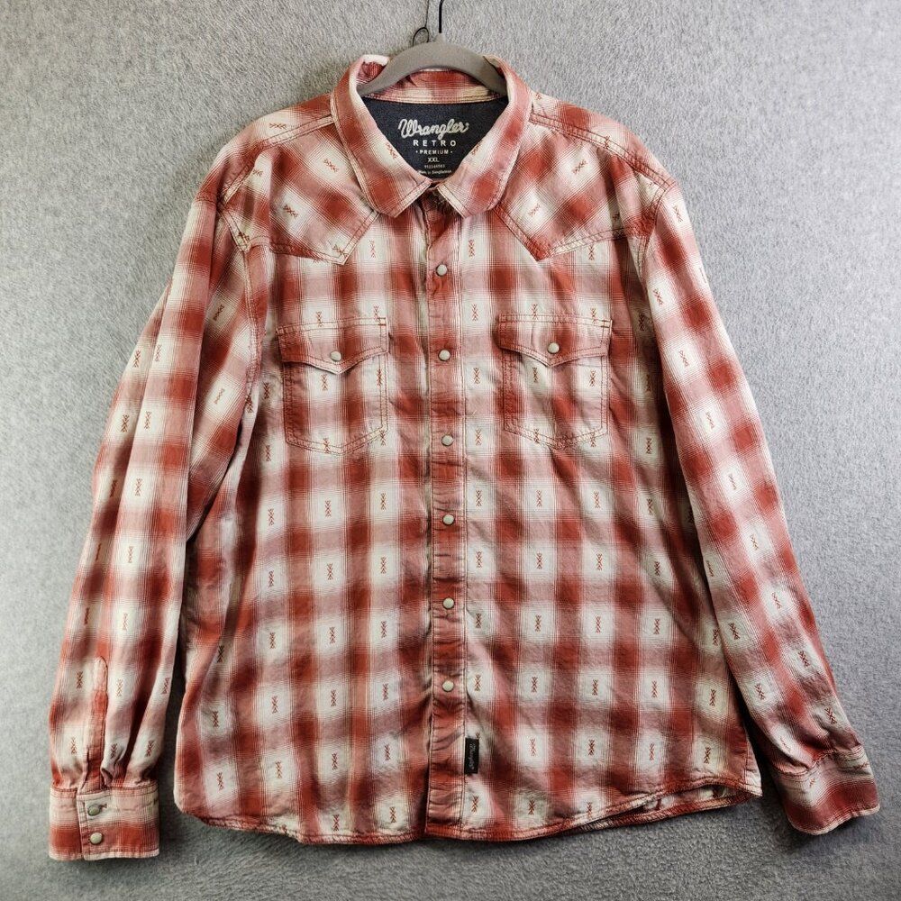 Wrangler Shirt Mens XXL Red Plaid Retro Premium Pearl Snap Yoked Rodeo Ranch - Picture 12 of 12